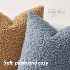 Faux Fur Throw Pillow Covers 18x18 Inch Set of 2 Boucle Neutral Decorative - Image 3