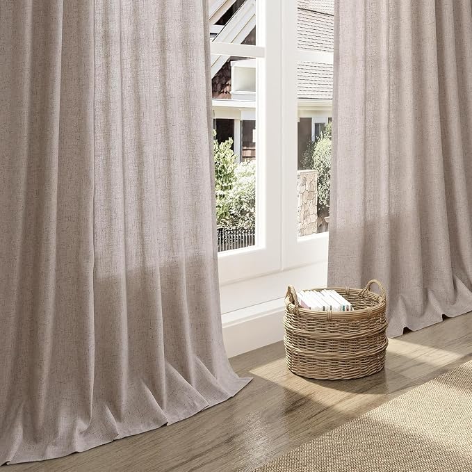 Brownish Grey Linen Curtains for Living Room 92 Inches Long Back Tab Light - Image 5