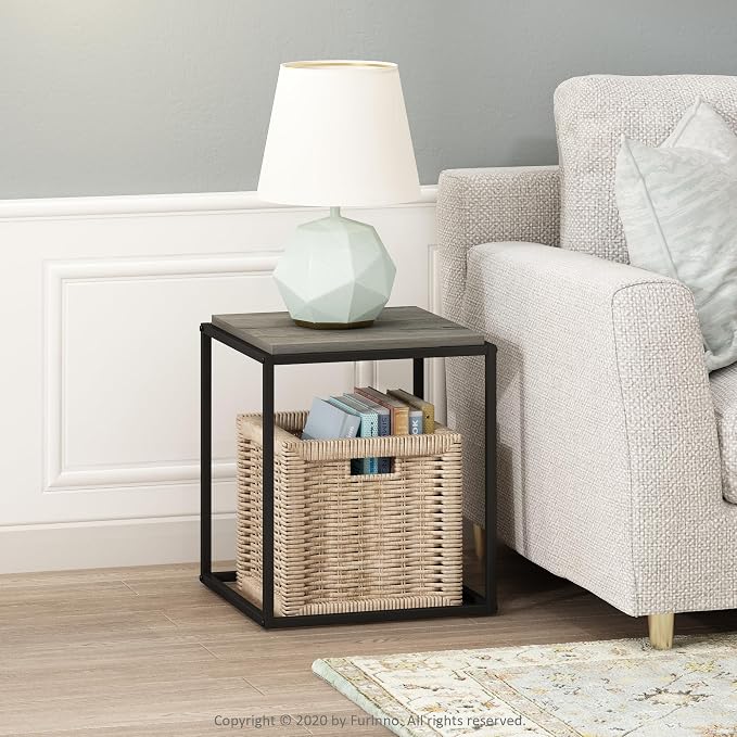 Furinno Moretti Cube Modern Stackable End Table Shelf, French Oak Grey - Image 2