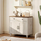 WAMPAT Buffet Cabinet with Doors & Drawer, Large Coffee Bar Table Wood Kitchen - Image 8
