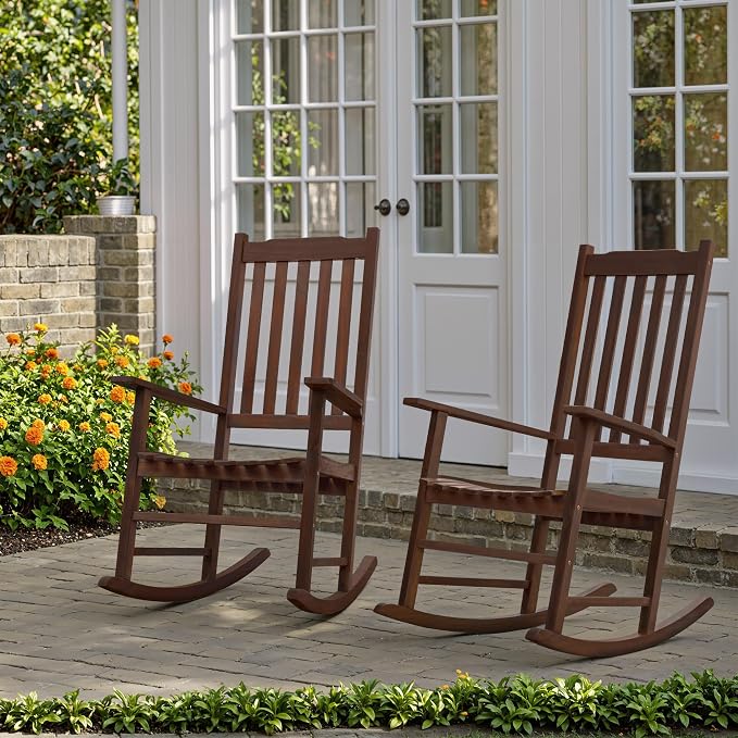 Flamaker Acacia Wood Patio Rocking Chair Set of 2, High Back and Widen Armrest - Image 7