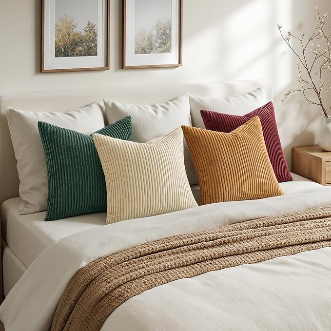 MIULEE Corduroy Decorative Throw Pillow Covers Christmas Red Green 18x18 | Set - Image 8