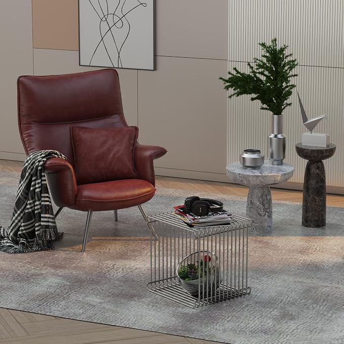 Square Geometry Retro Side Table Prime-Stainless Steel Linear Metal End Table - Image 9