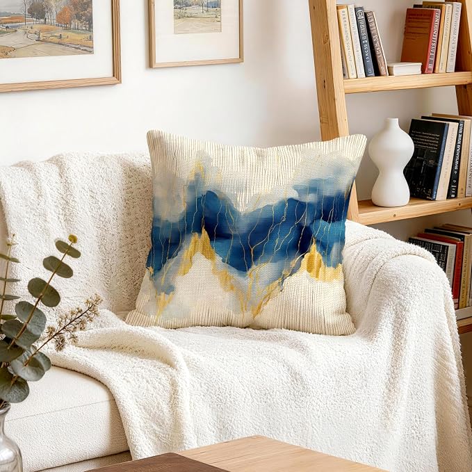 OBSEDE Blue and Gold Abstract Art Decorative Throw Pillow Covers 18 × 18 in - Image 8