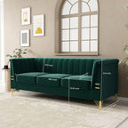 83.46" W Green Velvet Sofa Couch - Image 7