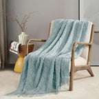 BOURINA Aqua Throw Blanket 50 x70 Inches Jacquard Argyle Throw Textured Solid - Image 3