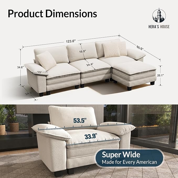 HERA'S HOUSE 124" Modular Sectional Sofa, Oversized L Shaped Couches - Image 2