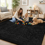 PLHXFR 9x12 Area Rugs Living Room: Fluffy Bedroom Rug Shag Carpet Black | - Image 9