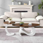 Modern Oval Coffee Table Set of 2, Wood Nesting Coffee Tables - Image 2
