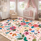 RELEANY Floral Washable 7x9 Area Rugs Pink | Flower Carpet Print Boho Cute Non - Image 2