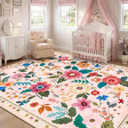 RELEANY Floral Washable 8x10 Area Rugs Pink | Flower Carpet Print Boho Cute Non - Image 6