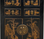 Vintage Oriental Distressed People Golden Graphic Black Side Table Cabinet - Image 6