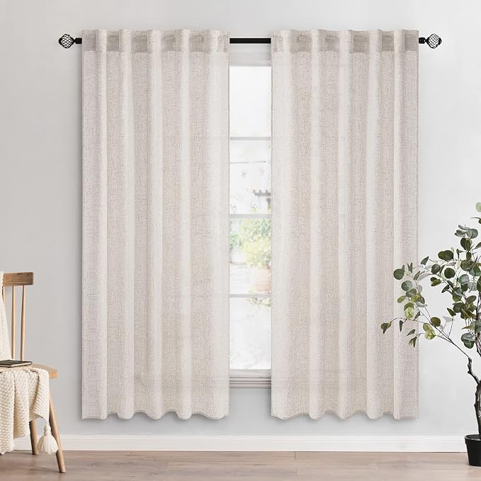 MIULEE White Linen Curtains 37x72 Inch Length 2 Panels - Image 2