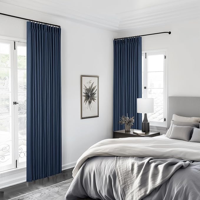 Navy Pinch Pleated 100% Blackout Linen Curtains - Image 9