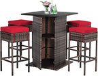 Tangkula 5 Piece Outdoor Rattan Bar Set, Patio Bar Furniture by TANGKULA
