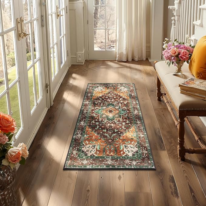 Yamaziot Washable Runner Rug, 2x4 Non-Slip Boho Vintage Hallway Kitchen Rug | - Image 6