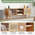 Welnow Rattan TV Stand for Up to 55 Inch, Mid Century Modern Bamboo - Image 5