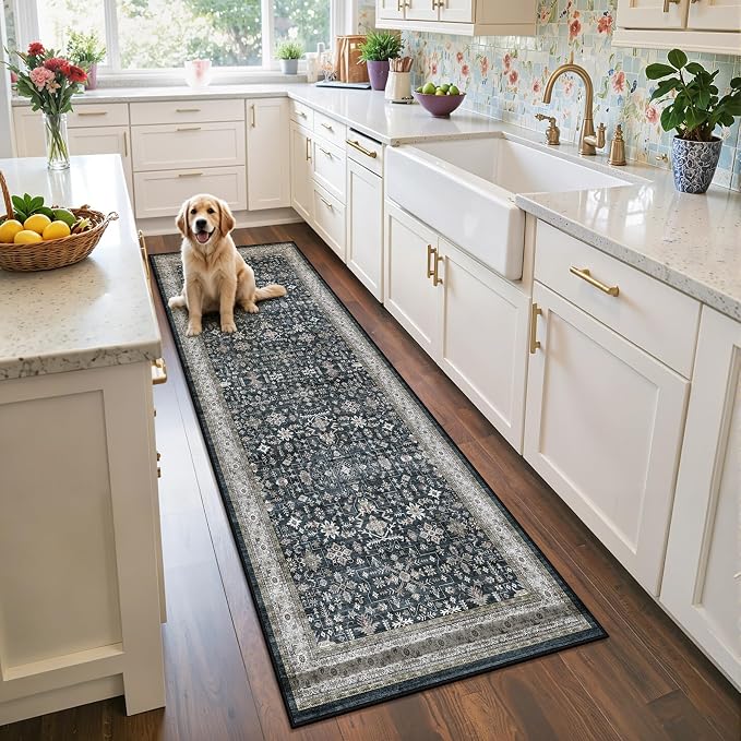 Black Floral Hallway Runner Rug 2'6"x14' - Image 8