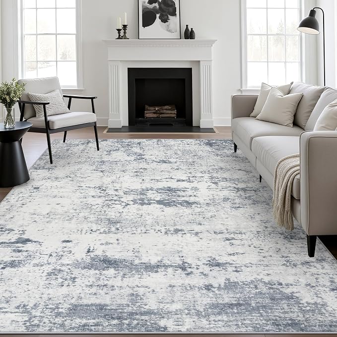 Area Rug Living Room: 3x5 Modern Washable Soft Carpet Blue Grey | - Image 2