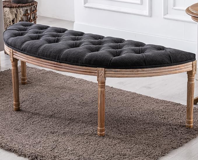 Kmax 55" Upholstered Bench Tufted Fabric Bench Vintage Semi-Circle Entryway by Kmax