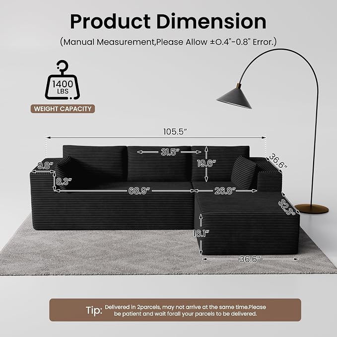 106" Cloud Sectional Boneless Couches - Image 2