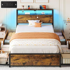 Rolanstar Twin Bed Frame with 4 Storage Drawers, Charging Station and LED Lights - Image 8