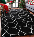 5x7 Area Rugs for Living Room Bedroom, Fluffy Black and White Geometric Rug | - Image 7
