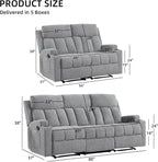 CANMOV Manual Recliner Sofa Set, Fabric Reclining Sofa Chair - Image 3
