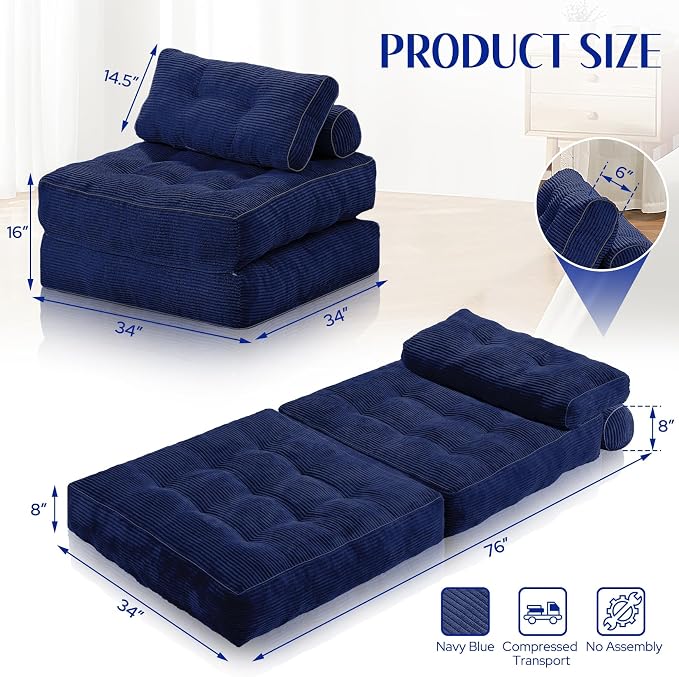 HABUTWAY Folding Sofa Bed, Convertible Sleeper Chair Bed w/Dual-Pillow & Handle - Image 2