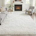 Area Rug Living Room Bedroom: 6x9 Fluffy Plush Shag Carpet Ivory | by Luxturiy