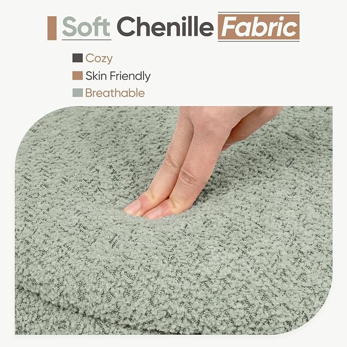 Round Storage Ottoman with Tray Lid, Folding Chenille Fabric Footrest with - Image 6