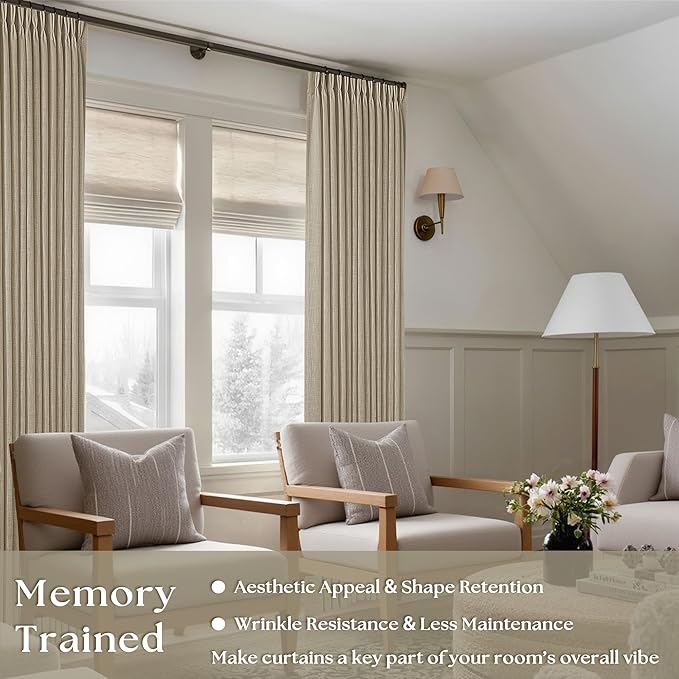 Dark Flax Linen Pinch Pleat Light Filter Curtains 120 Inches Long 2 Panels | - Image 2