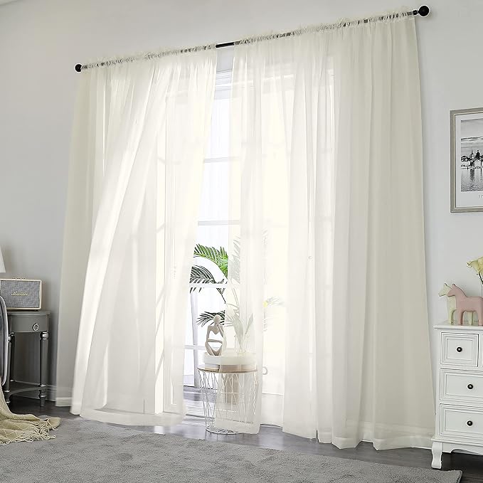 Sheer Curtains 84 Inches Long 2 Panels Set, Ivory Sheer Curtain by OWENIE