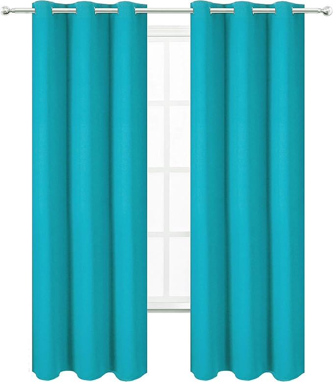 Teal Thermal Blackout Curtains/42 x 95 Inch/Set of 2 Panels Room Darkening - Image 2