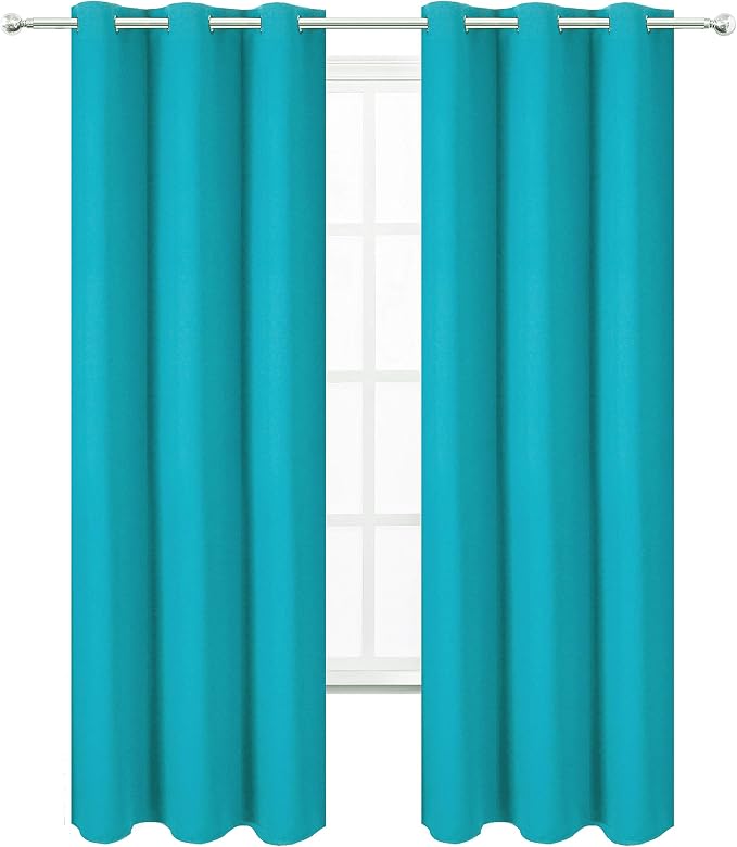 Teal Blackout Curtains 34 x 84 Inch Length/Set of 2 Curtain Panels/Thermal - Image 2