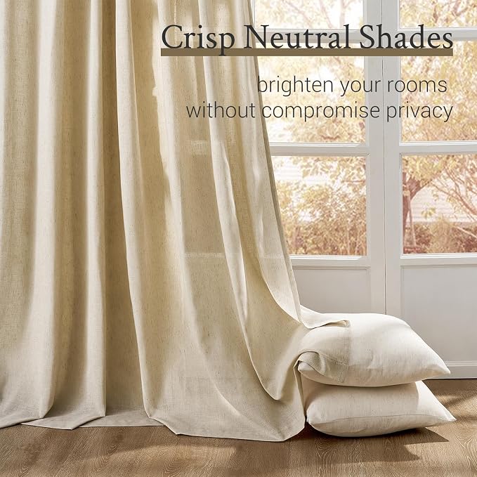 132 Inch Pinch Pleated Linen Curtains 2 Panels, Natural Beige Semi Sheer - Image 5