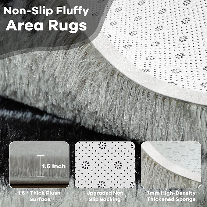 4x6 Black and Grey Fluffy Soft Area Rug Non-Slip - Image 4