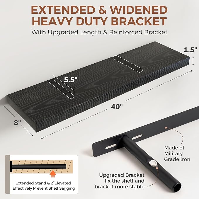 Dreamland 40 Inch Black Floating Shelves - Image 3