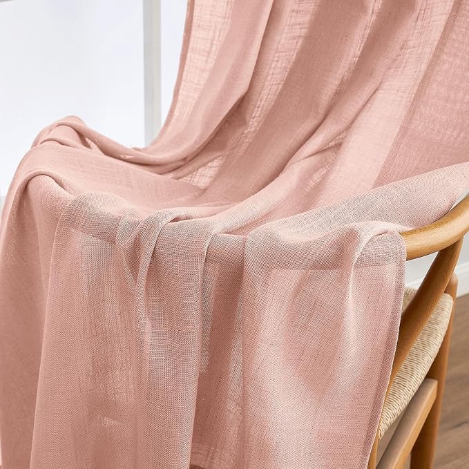 MIULEE Blush Pink Linen Curtains 52x90 Inch Long 2 Panels - Image 6