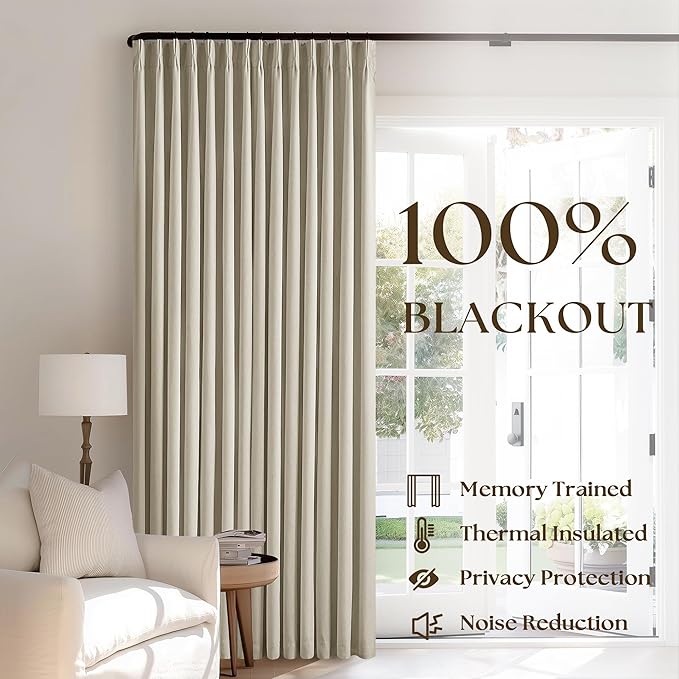 Burlywood Birch 100% Blackout Pinch Pleated Linen Curtains 112 Inches Long | - Image 3