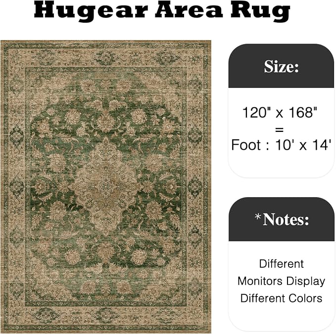 10x14 Green Retro Floral Washable Area Rug - Image 2