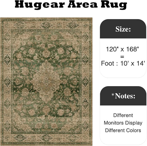 10x14 Green Retro Floral Washable Area Rug - Image 2