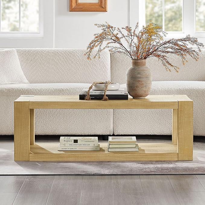Modern 48 Inch Rectangular Coffee Table, 2-Tier Wood Veneer Living Room Center - Image 4
