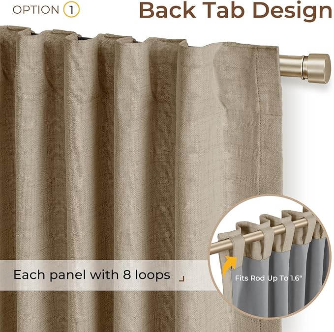 INOVADAY Extra Wide 100% Blackout Linen Curtains 102x96 Earthy Beige | Linen - Image 3
