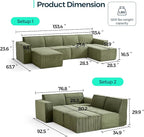 LINSY HOME Modular Sectional Sofa, Corduroy Sectional Cloud Couches - Image 2