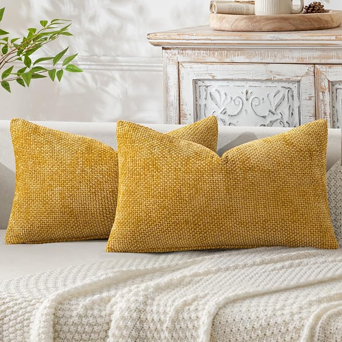 MIULEE Decorative Lumbar Throw Pillow Covers 12x20 in Mustard Yellow 2 Pack | by MIULEE