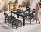 SERWALL HDPE Dining Set for 6: 1 Umbrella Hole Table, 4 Armless + 2 Armchairs. - Image 6