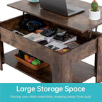 FDW Lift Top Coffee Table with Hidden Compartment and Storage Shelf Wooden Lift - Image 5
