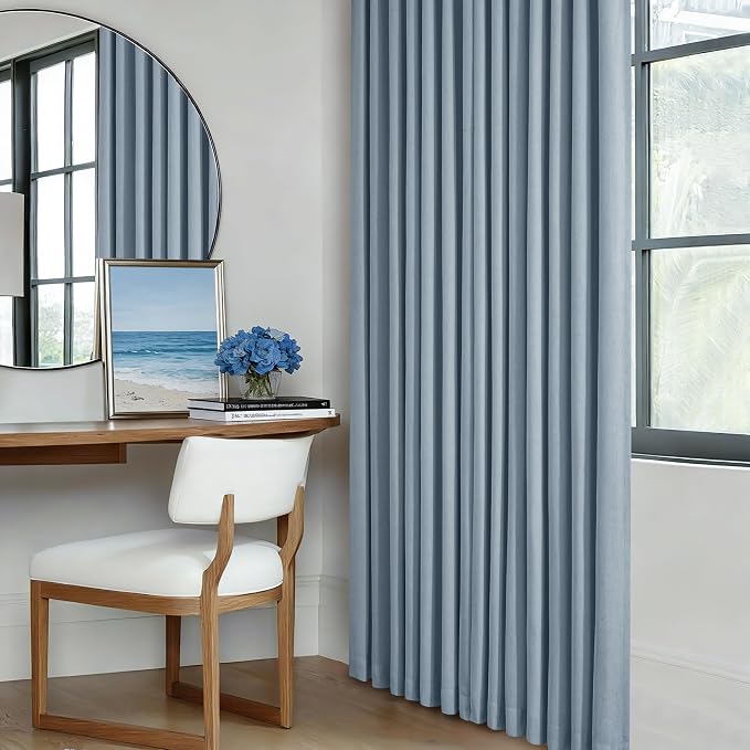 Dusty Blue 100% Blackout Linen 108 Inch Curtains - Image 8