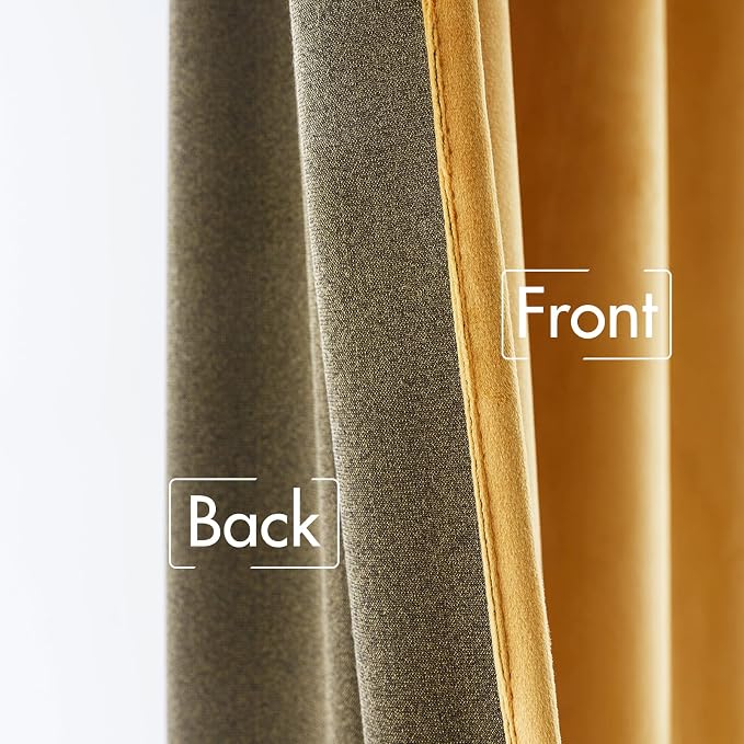 MIULEE Velvet Blackout Curtains 52x72 inches 2 Panels Mustard Yellow | Luxury - Image 6